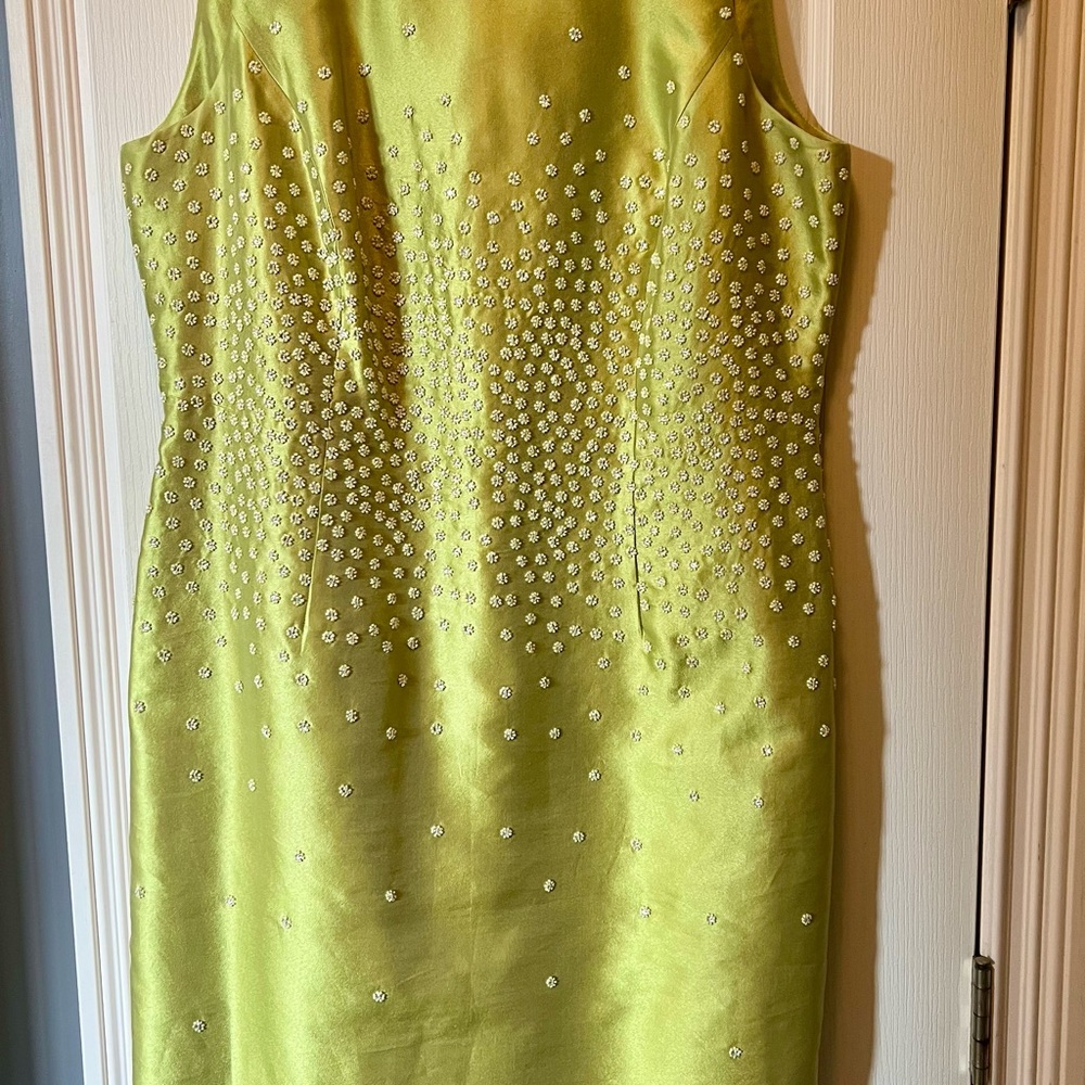 Per Se Chartreuse Embellished Mini Dress